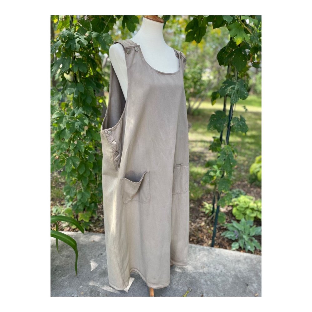 SOLD Vintage 90s Denim Jumper Dress Maxi Tan Volup Pockets Shift Sz 3X - Picture 8 of 8